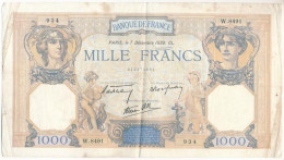 Franciaország 1939. December 7. 1000Fr T:F,VG Folt, Tűlyuk, Kis Szakadás France 1939. 7th Of Decembre 1000 Francs C:F,VG - Non Classés