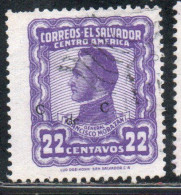 EL SALVADOR 1953 GENERAL FRANCISCO MORAZAN OVERPRINTED 22c USED USATO USADO OBLITERE' - Salvador