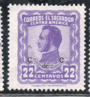 EL SALVADOR 1953 GENERAL FRANCISCO MORAZAN OVERPRINTED 22c MH - Salvador