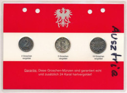 Ausztria 1989-1990. 2gr-10gr Aranyozva (3xklf) Díszlapon T:AU,XF Austria 1989-1990. 2 Groschen - 10 Groschen Gil (3xdiff - Ohne Zuordnung