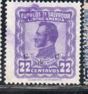 EL SALVADOR 1953 GENERAL FRANCISCO MORAZAN OVERPRINTED 22c USED USATO USADO OBLITERE' - Salvador