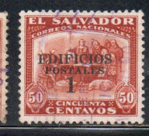 EL SALVADOR 1931 POSTAL TAX STAMPS COLUMBUS COLON AT LA RABIDA SURCHARGED EDIFICIOS POSTALES 1c On 50c USED USADO - Salvador