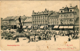 T2/T3 1902 Arad, Szabadság Tér, Piac, Ipar és Népbank, Adria Biztosító, Kuttn Gyula és Hubatschek T. üzlete / Square, Ma - Unclassified