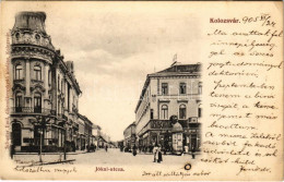 T2/T3 1905 Kolozsvár, Cluj; Jókai Utca, New York Szálloda, Schuster Emil üzlete és Saját Kiadása / Hotel, Street, Shop ( - Non Classés