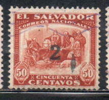 EL SALVADOR 1931 COLUMBUS COLON AT LA RABIDA SURCHARGED  2c On 50c USED USADO USATO OBLITERE' - Salvador