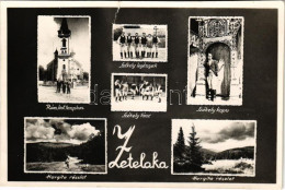 T3/T4 1943 Zetelaka, Zetea; Római Katolikus Templom, Hargita, Székely Legények, Tánc és Kapu / Church, Harghita, Secui F - Non Classificati