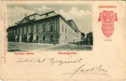 T2/T3 1899 (Vorläufer) Eperjes, Presov; Vármegyeház, Sáros Vármegye Címere. Kósch Árpád Kiadása. Fénynyomat Divald / Cou - Non Classés