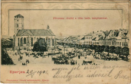 T3 1902 Eperjes, Presov; Fő Utca, Római Katolikus Templom, Piac. Fénynyomat Divald Műintézetéből / Main Street, Catholic - Ohne Zuordnung