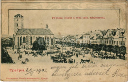T3 1902 Eperjes, Presov; Fő Utca, Római Katolikus Templom, Piac. Fénynyomat Divald Műintézetéből / Main Street, Catholic - Unclassified