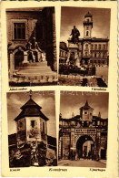 T2/T3 1939 Komárom, Komárno; Jókai Szobor, Városháza, Kőszűz, Új Várkapu / Statue, Monument, Town Hall, Castle Gate (EK) - Non Classés