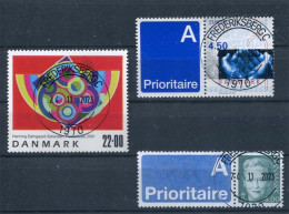 Denmark 2000-01. 3 Stamps: Painting + 2 Stamps W. A-Label - ALL USED And In Excellent Condition! - Blocks & Kleinbögen