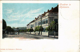 T2 1902 Belovár, Bjelovar; Kolodvorska Ulica / Vasút Utca / Street + "SZLÁV. VERŐCZE-KÖRÖS 296. SZ." Vasúti Mozgóposta - Zonder Classificatie