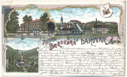 T4 1898 (Vorläufer) Daruvár, Daruvar; Park, Bad, Kloster Pakra / Fürdő, Park, Pakra Szerb Ortodox Kolostor, Címer / Park - Non Classés