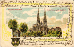 T2/T3 1902 Wien, Vienna, Bécs; Maximilianplatz / Square, Church, Coat Of Arms. Litho (EK) - Unclassified