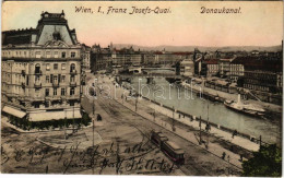 T2 1908 Wien, Vienna, Bécs I. Franz Josefs Quai, Donaukanal, Atlas Hof / Ferenc József Rakpart, Dunacsatorna, Villamos,  - Unclassified