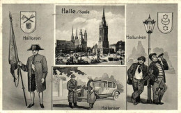 T2/T3 Halle, Halloren, Hallunken, Hallenser / Humorous Postcard, Automobile (EK) - Unclassified