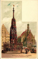 ** T2/T3 Nürnberg, Der Schöne Brunnen / Fountain, Market Square On The Backside, E. Nister's Litho (EK) - Non Classés