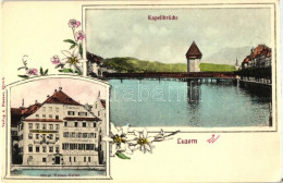 ** T2/T3 Lucerne, Luzern; Kapellbrücke / Chapel-bridge, Hotel Weiten Keller, Floral (EK) - Non Classés