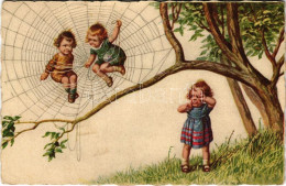 T2/T3 1926 Kislány Fekete özvegyként Pókhálóban, Humor / Little Girl As Widow Spider In Spider Web, Humour. Degami 681.  - Zonder Classificatie