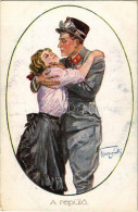 * T2/T3 A Repülő. Repülős Katona Kedvesével / Flight Soldier With His Love, Artist Signed (EK) - Non Classés