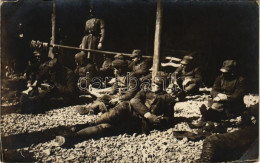 * T3 1916 Osztrák-magyar Katonai Tábor, Pihenő / WWI K.u.k. Military Camp, Resting Soldiers. Photo (EK) - Unclassified