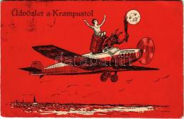 T3 1931 Üdvözlet A Krampusztól / Krampus With Airplane, Birch And Lady (EB) - Unclassified