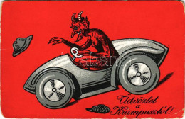 ** T3 Üdvözlet A Krampusztól / Krampus With Automobile (kopott Sarkak / Worn Corners) - Non Classificati