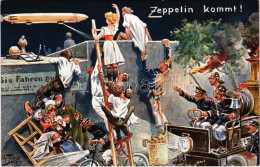 ** T1 Zeppelin Kommt! Vierfarbendruck-Clichés Von Adolf Klauss & Co. F. Eyfriedt Serie 388. S: Arthur Thiele - Unclassified