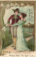 T3 Romantic Couple, Floral, Art Nouveau, Golden Decorated Emb. Litho (EB) - Unclassified