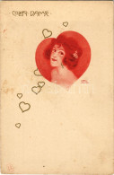 * T2/T3 Coeur Dame / Art Nouveau Lady With Hearts. E.S.D.B. Litho S: Carl Józsa (fl) - Sin Clasificación