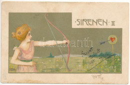 T2/T3 1903 Sierenen III / Art Nouveau Lady With Bow And Arrow. E.S.D.-B. Serie 7059. Golden, Litho S: Carl Józsa (kis Sz - Sin Clasificación