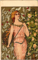 * T3 Karácsony / Christmas Lady. Art Nouveau Litho Postcard S: Kieszkow (EB) - Ohne Zuordnung
