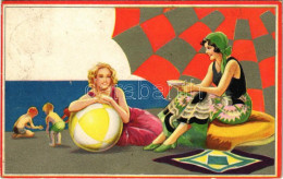 T2/T3 1932 Hölgyek A Strandon, Olasz Művészlap / Ladies On The Beach, Italian Art Postcard. Degami 2260. (fl) - Ohne Zuordnung