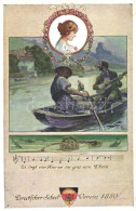 T2 German Art Postcard, Rowboat, Music Sheet, Deutscher Schulverein Karte, Josef Eberle Nr. 98 - Ohne Zuordnung