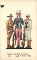 T2/T3 United For Right And Fair Play / Uncle Sam, Navy Officer, Ranger, American Patriotic Propaganda (EK) - Zonder Classificatie