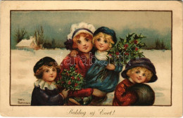 T2/T3 Boldog Új Évet! / Christmas Greeting Art Postcard. Druck U. Verlag Von B. Dondorf No. 433. Litho S: Ethel Parkinso - Non Classés