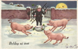 T2 'Boldog új évet' / New Year, Chimney Sweeper, Pigs, Clover, Erkal No. 6208 (EK) - Non Classificati