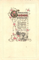 T2/T3 'Herzliche Glückwünsche' / New Year, Floral, Golden Decoration, Litho, Emb. (EK) - Unclassified