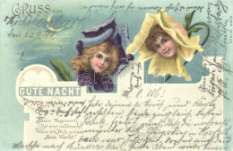 T2 1899 Guten Nacht / Greeting Card, Children Heads In Flowers, Bizarre, E.B. & C.i.B. S. 9079. Litho - Zonder Classificatie