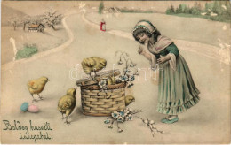 ** T2/T3 Boldog Húsvéti ünnepeket! / Easter Greeting Art Postcard, Girl With Chickens And Eggs. V.K. Vienne 4054. (fl) - Non Classés