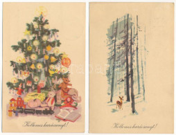 Kellemes Karácsonyi ünnepeket! - 2 Db Modern Magyar üdvözlő Képeslap 1957-ből (Képzőművészeti Alap) - Unclassified