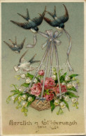 * T2/T3 Name Day, Swallows, Floral, Golden Decoration, S.B. 875. H. Litho (EK) - Non Classificati