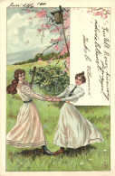 T2/T3 Ladies, Floral Greeting Card, Litho (EK) - Non Classés