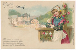 T2 1899 (Vorläufer) Gruss Aus Arad / Népviseletes Hölgy üdvözlőlapon / Greetings From... Folklore Lady. Art Nouveau, Lit - Sin Clasificación