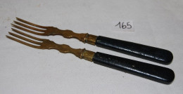 C165 2 Anciennes Fourchettes - Manche En Cuir - Fourche à 3 Dents - Forks