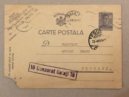 Romania Postal Stationery Entier Postal Ganzsache Military Postcard Focsani Galati Cenzura Censorship Zensur Censure - Briefe U. Dokumente