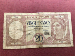 BANQUE DE L’INDOCHINE Billet De 20 Francs NOUMÉA Scotché Voir Photos - Other & Unclassified