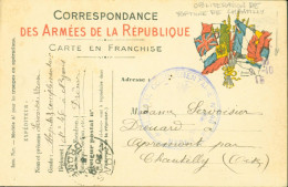 Guerre 14 CP FM Drapeaux CAD Nyons 7 10 1915 Cachet Hôpital Complémentaire N°46 Nyons CAD De Fortune Chantilly - Guerra Del 1914-18