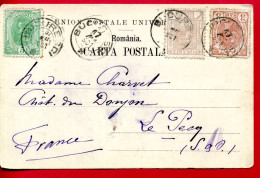 1901 - Roumanie - Carte Postale De Bucarest Pour La France - Tp Charles 1er N° 99 - 101 - 103 - Briefe U. Dokumente