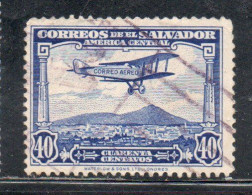 EL SALVADOR 1930 AEREO AIR POST MAIL AIRMAIL PLANE OVER STATE 40c USED USATO OBLITERE' - Salvador